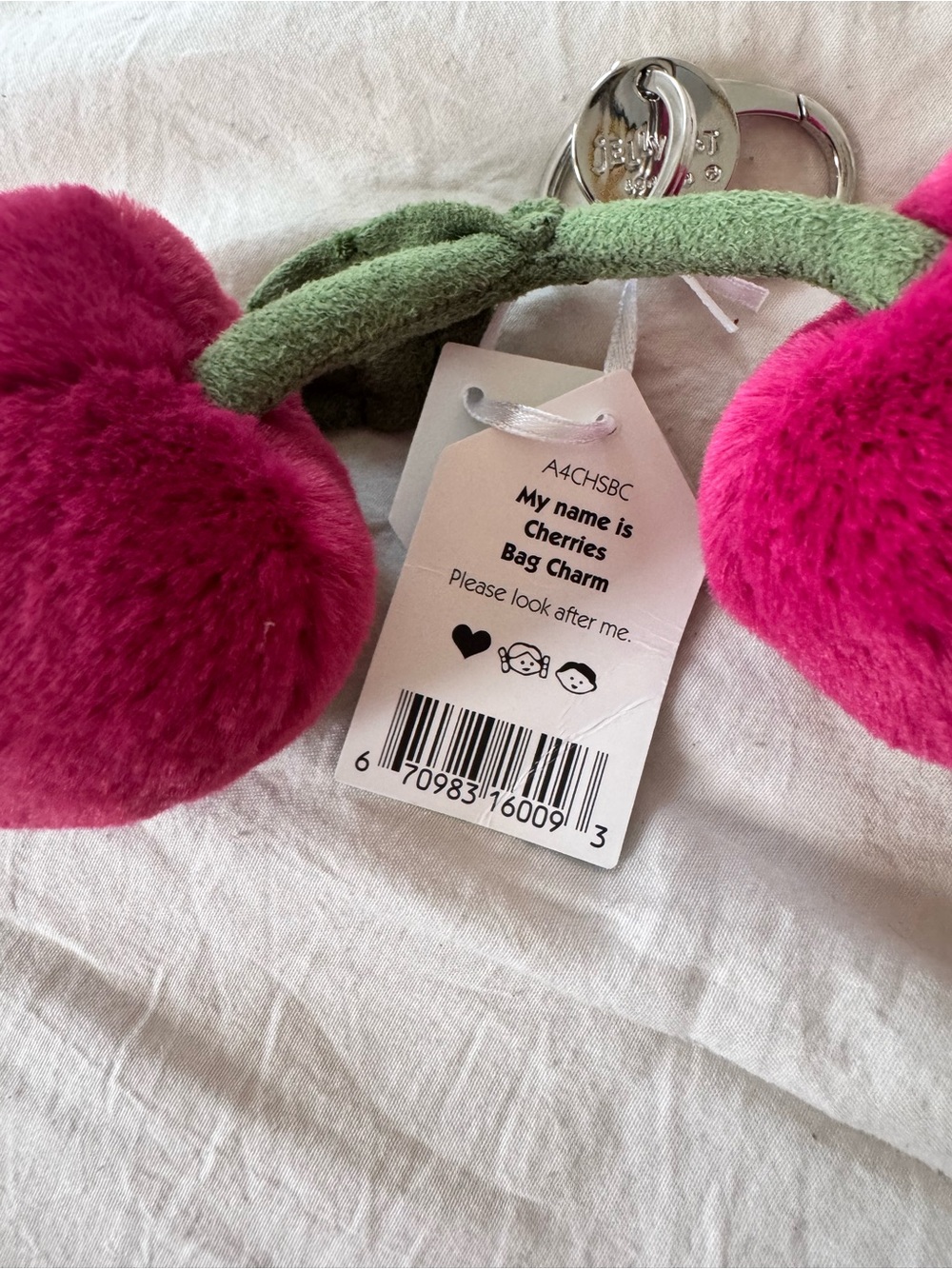 Jellycat Hot Pink & Green Plush Cherry Bag Charm